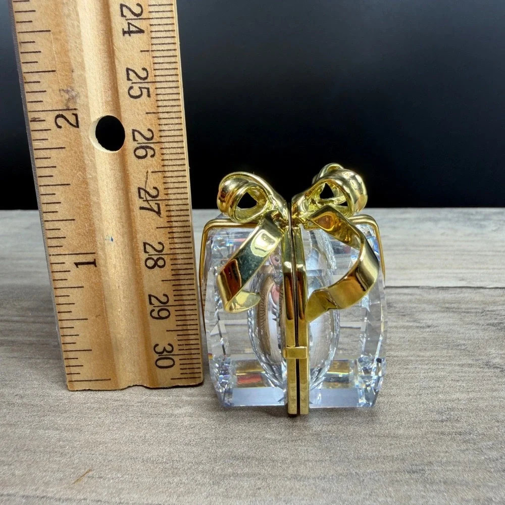 Swarovski Crystal‎ Secrets Gift Box Travel Clock Metal Gold Tone Bow AS IS